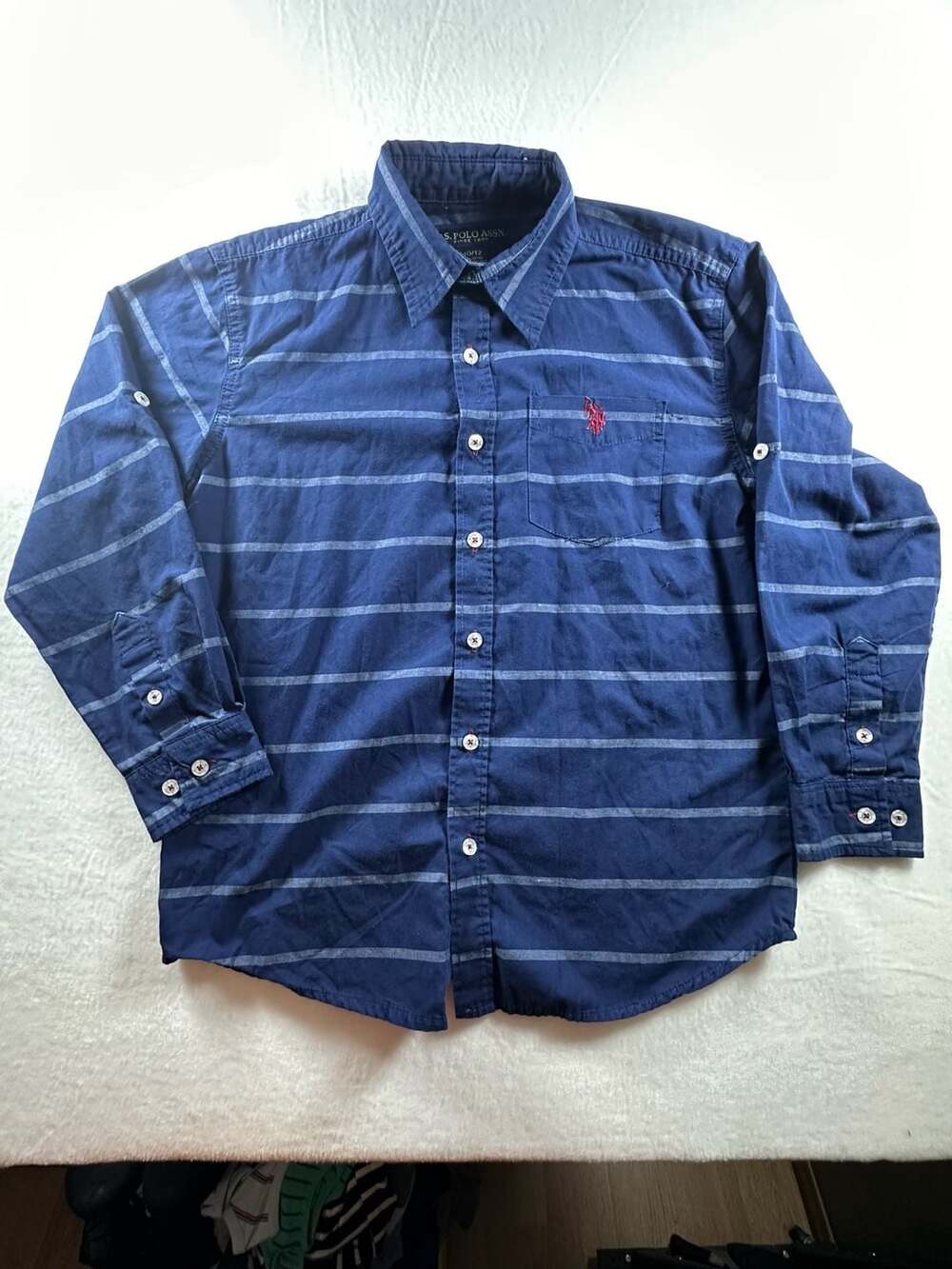 U.S. Polo Assn. Long Sleeve Button-Down Shirt in Blue with Light Stripes, Boys S